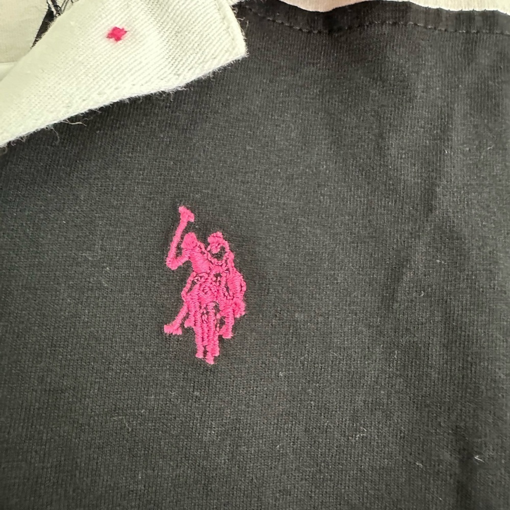 U.S. Polo Assn. L/S color-block Girls Large rugby shirt purple White Black Pink - Picture 3 of 6